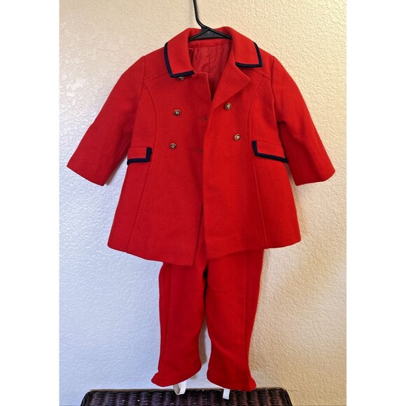 Vintage ROTHSCHILD Girls Wool Velvet Red/Blue Trim Coat & Snow Pants Leggings - Picture 2 of 16